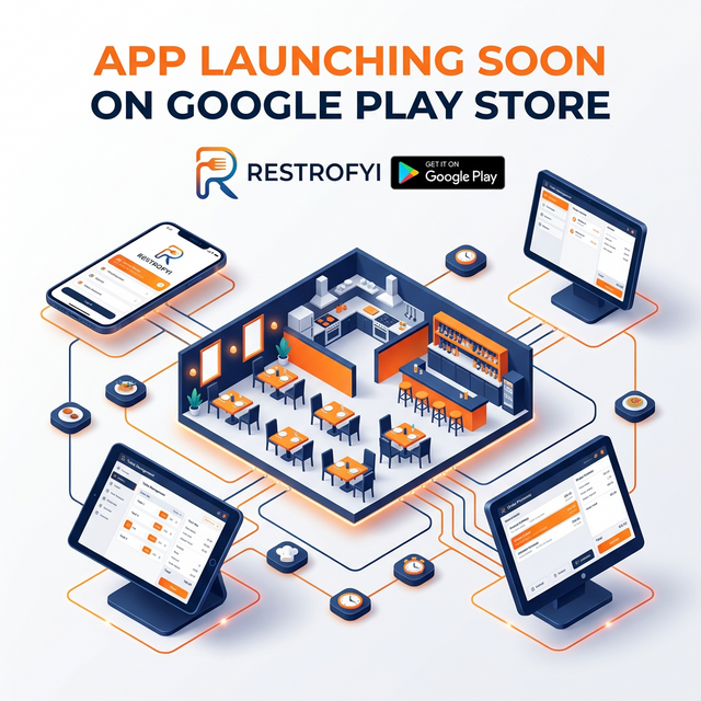 Restrofyi app — sleek, modern restaurant management interface featuring POS, kitchen display, and self-service analytics
